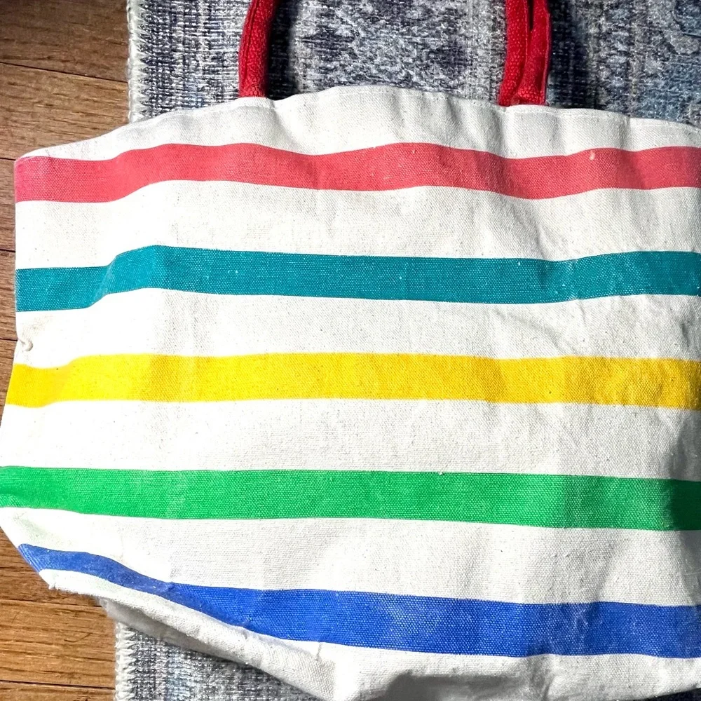 Striped Canvas Book Bag with Red Handles